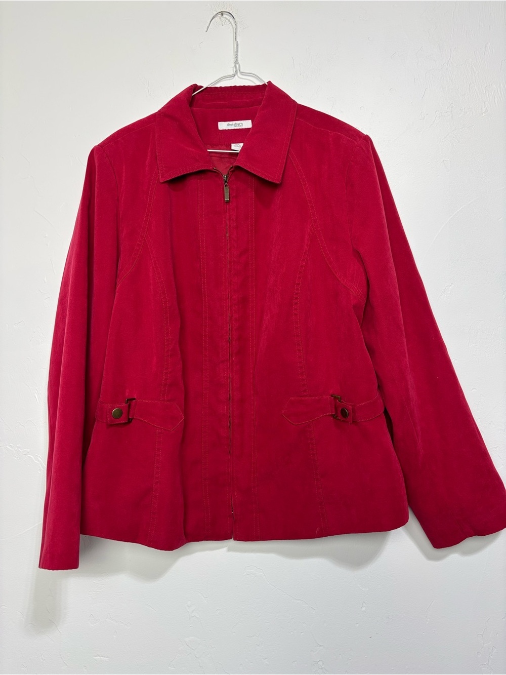 Dress Barn Woman Red/Pink Full Zip Blazer Jacket Suede Feel 16W Office Casual